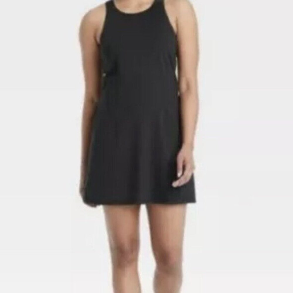 All in Motion Black Tennis Dress Attached Spandex Biker Shorts, Pockets Sz XS